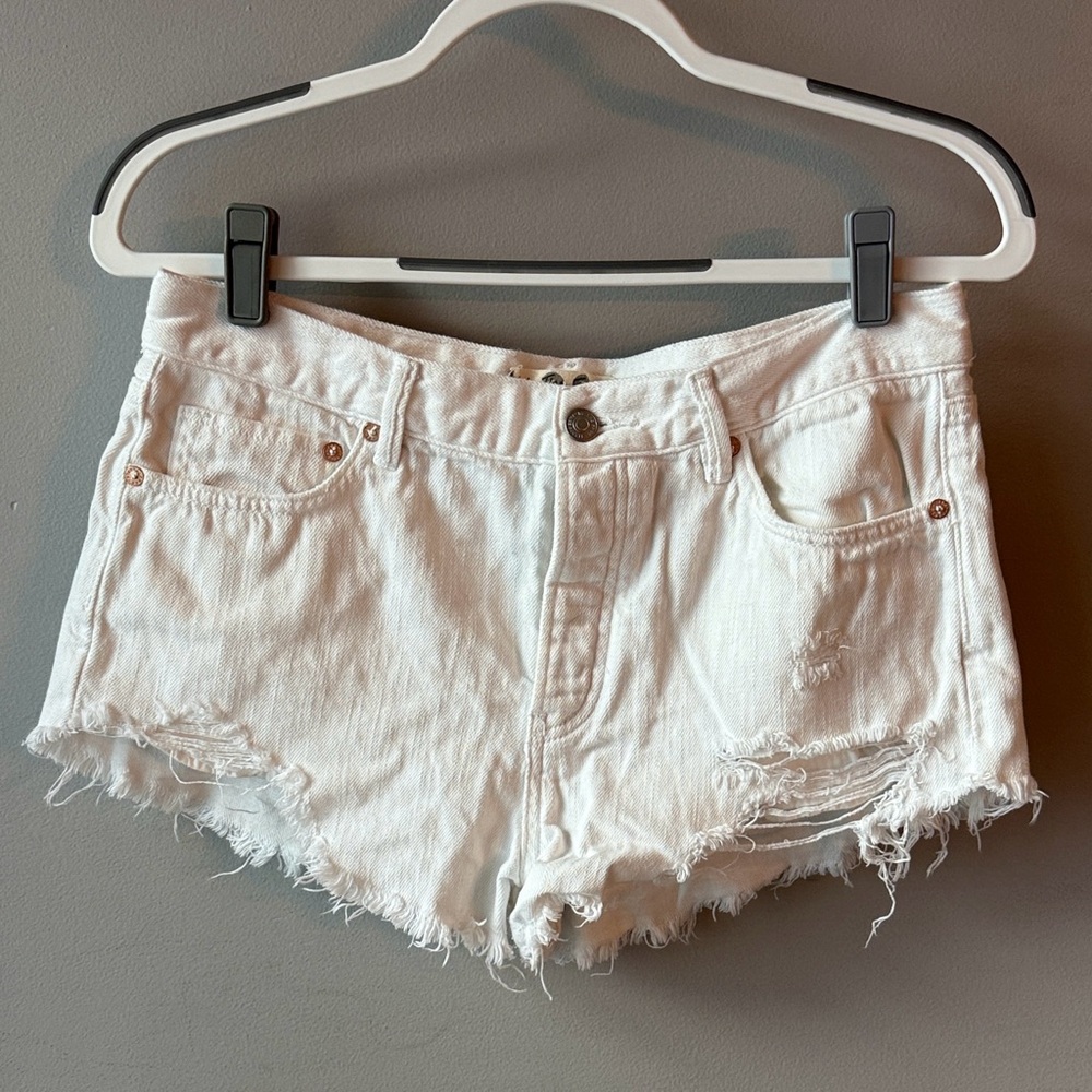We the Free Loving Good Vibrations Denim Shorts White